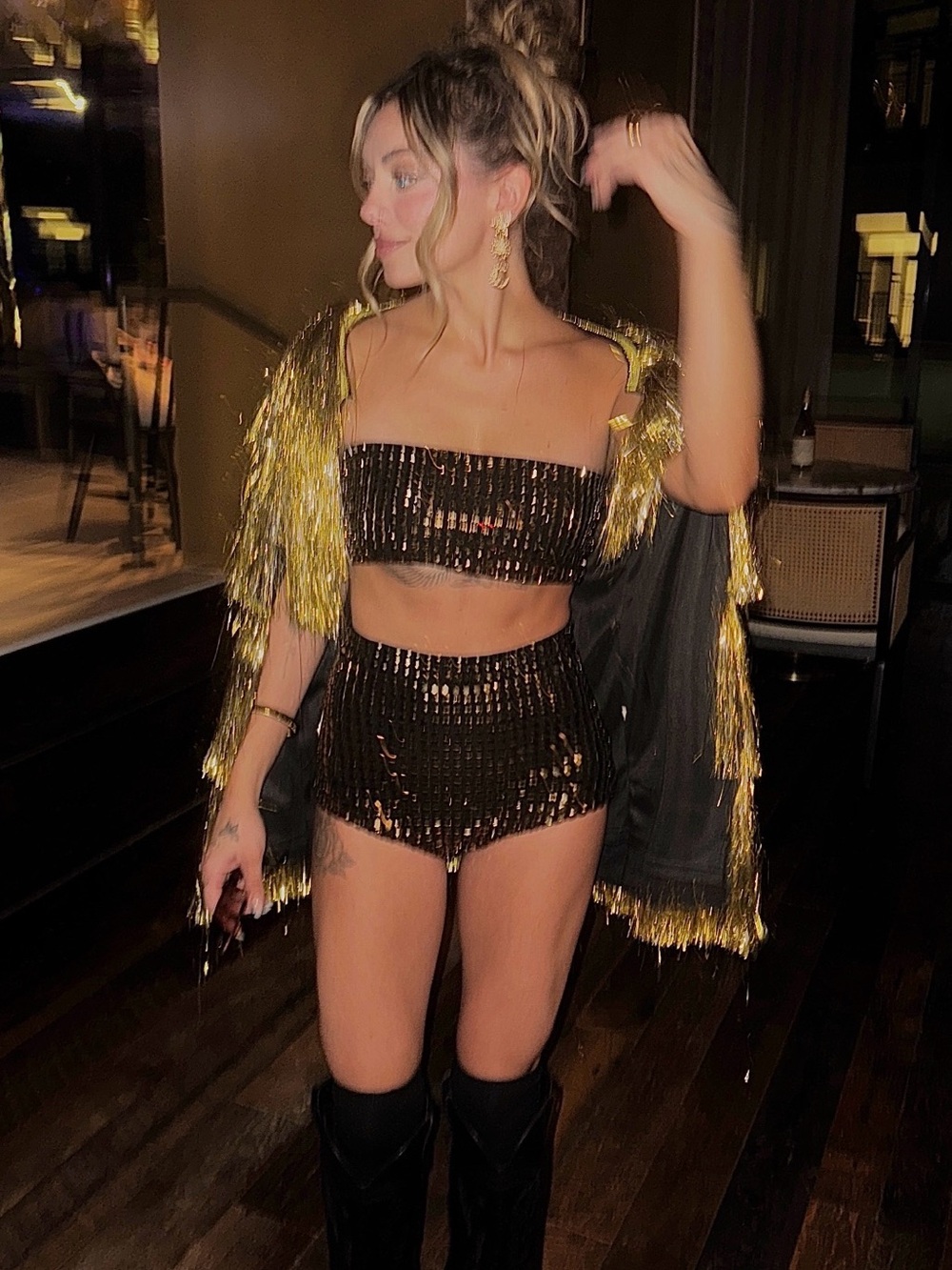 Nasty Gal Black & Gold Sequin Two-Piece Romper Set